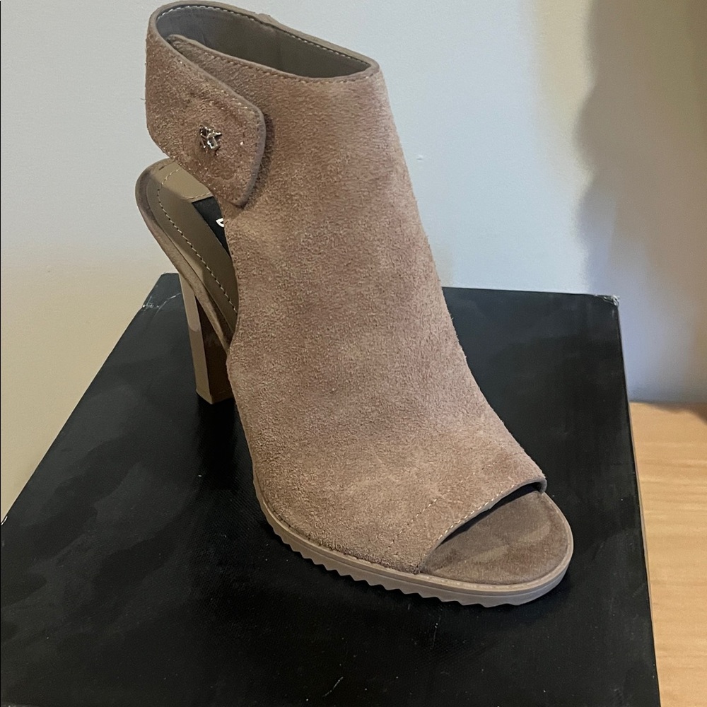 DKNY Taupe Suede Ankle Strap Sandals
